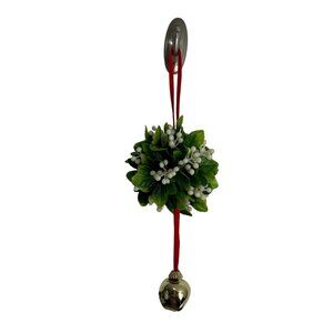 Vintage Christmas Plastic Mistletoe Hanging Ball Jingle Ball Red Ribbon 13" with